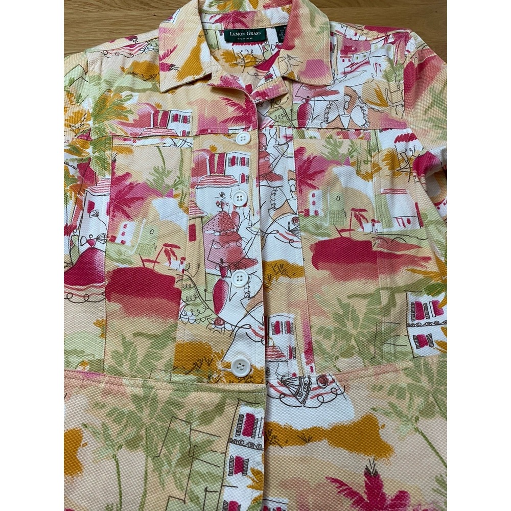 Lemon Grass Studio Women's Denim Style Jacket SZ Lrg Art to Wear Village Print - Picture 4 of 10